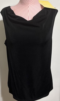 NEW W/TAGS CITIKNIT QVC BLACK SLEEVELESS SLINKY SILKY-SOFT COWL NECK TOP SZ SM