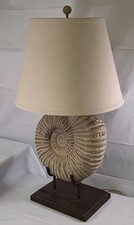 Ammonite Fossil Table Lamp Coastal Nautical Accent Home Decor Beige Fabric Shade