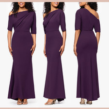 NEW 269 Betsy  Adam  16W  One Shoulder Crepe Scuba Trumpet Gown S2059