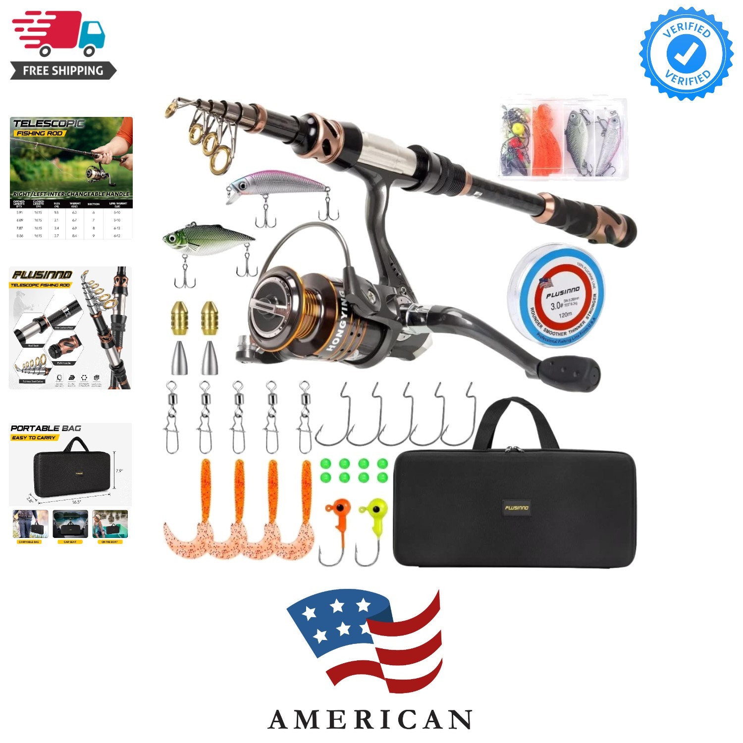 Fishing Rod and Reel Combos - Carbon Fiber Telescopic Fishing Pole - Spinning...