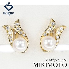 MIKIMOTO Akoya Pearl Earring diamond K18 yellow gold watermark Used 909282