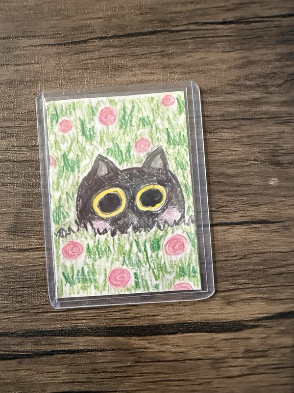 ACEO Black Cat Witchy Halloween Gothic Feline Mini Painting Spooky Home Decor