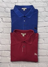 Burberry Brit Pique Polo Shirts Mens 2XL Blue / Red Novacheck Placket Lot of 2