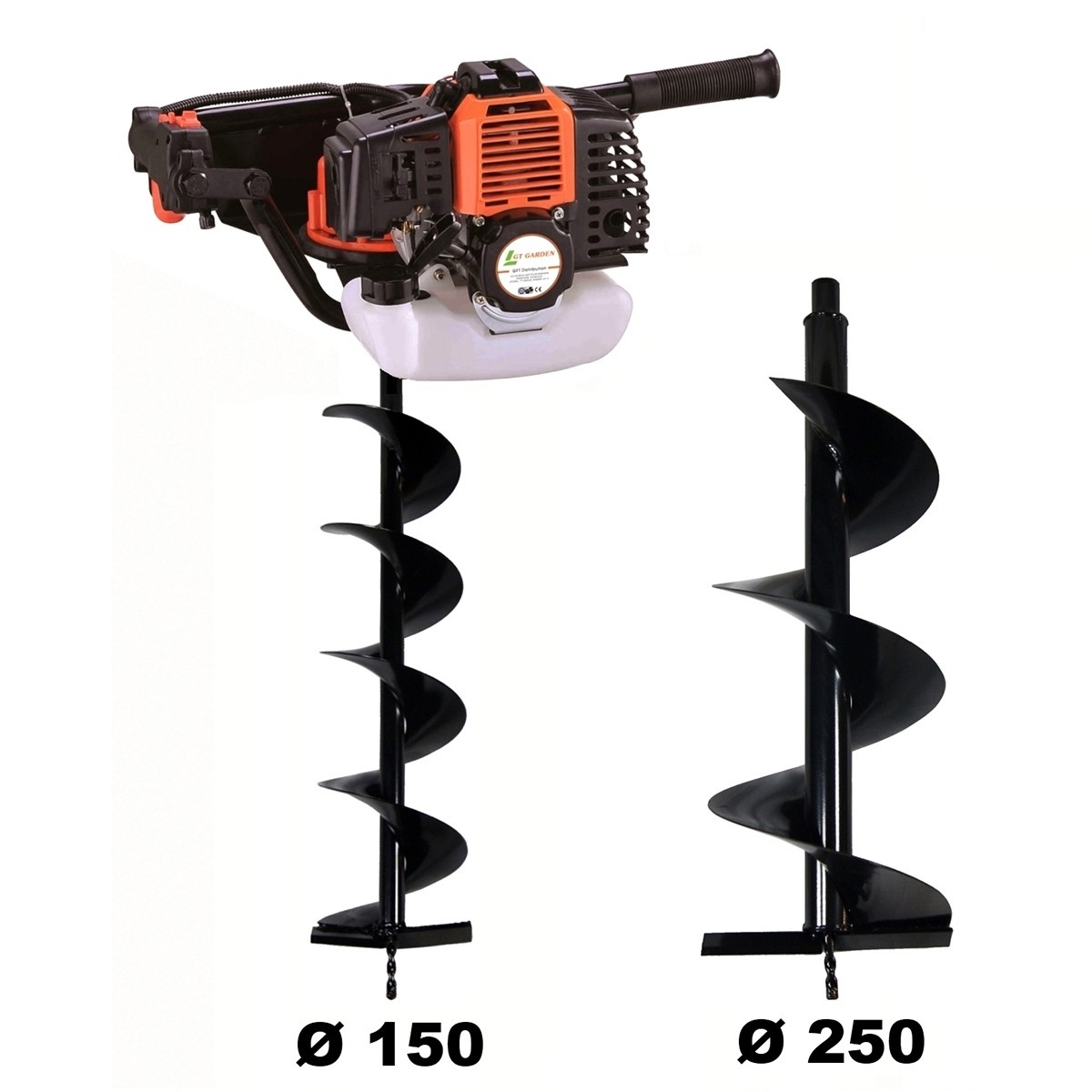 Tarière thermique 52 cm3 à double mèche acier de 150 mm et 250 mm