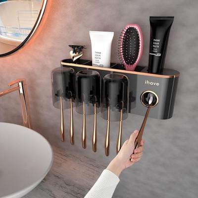 Toothbrush Holders Bathroom Accessories W/ Toothpaste Dispenser 3 Cups
