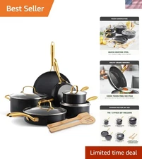 12-Piece Kitchen Cooking Set - Diamond-Infused Nonstick & Tempered Glass Lids
