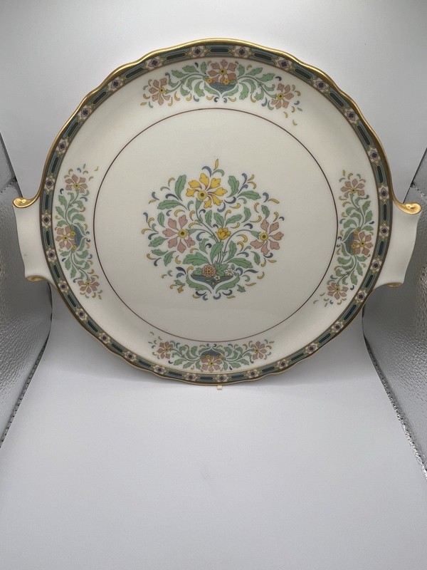 Vintage Lenox Mystic Art Deco Scalloped Handled Cake Plate 11" Gold Trim