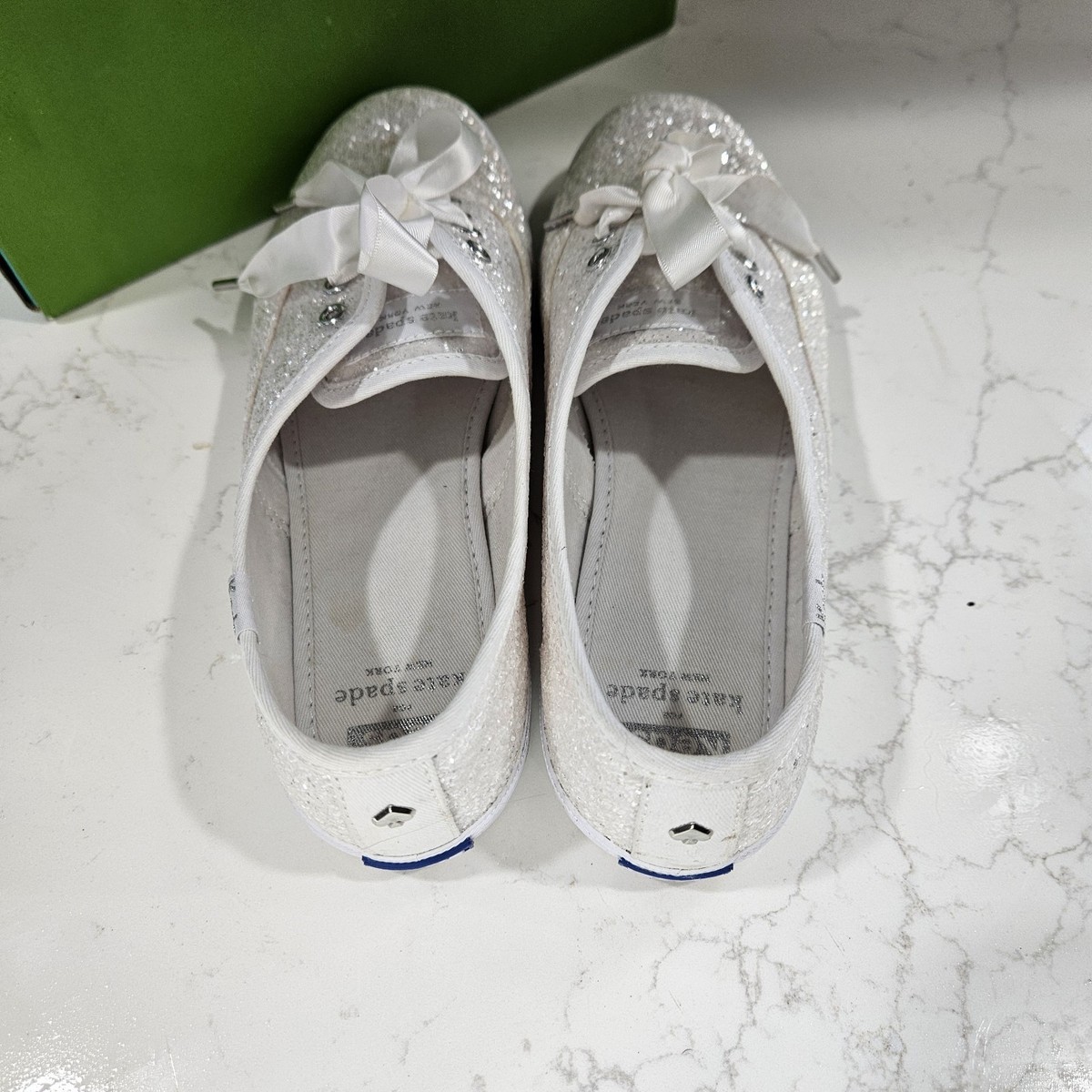 Keds x Kate Spade Glitter Lace Up Sneakers White Silver Women's