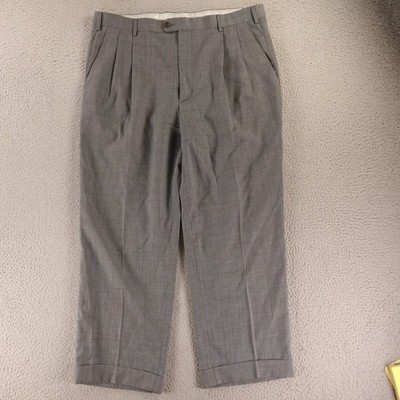Zanella Pants Mens 36x27 Gray Nailhead Check 100% Wool Zanella Bennett Italy