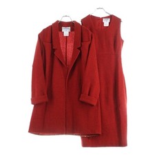 CHANEL Cocomark Wool Tweed Sleeveless Long Dress & Jacket Set Used