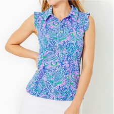 Lilly Pulitzer Frida Mermaid It Ruffled Luxletic Sleeveless Golf Shirt; Sz. M