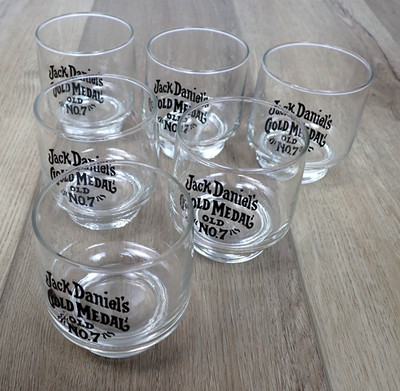 SET OF 6 VINTAGE JACK DANIELS GOLD MEDAL OLD NO 7 WHISKEY ROCKS GLASS BAR