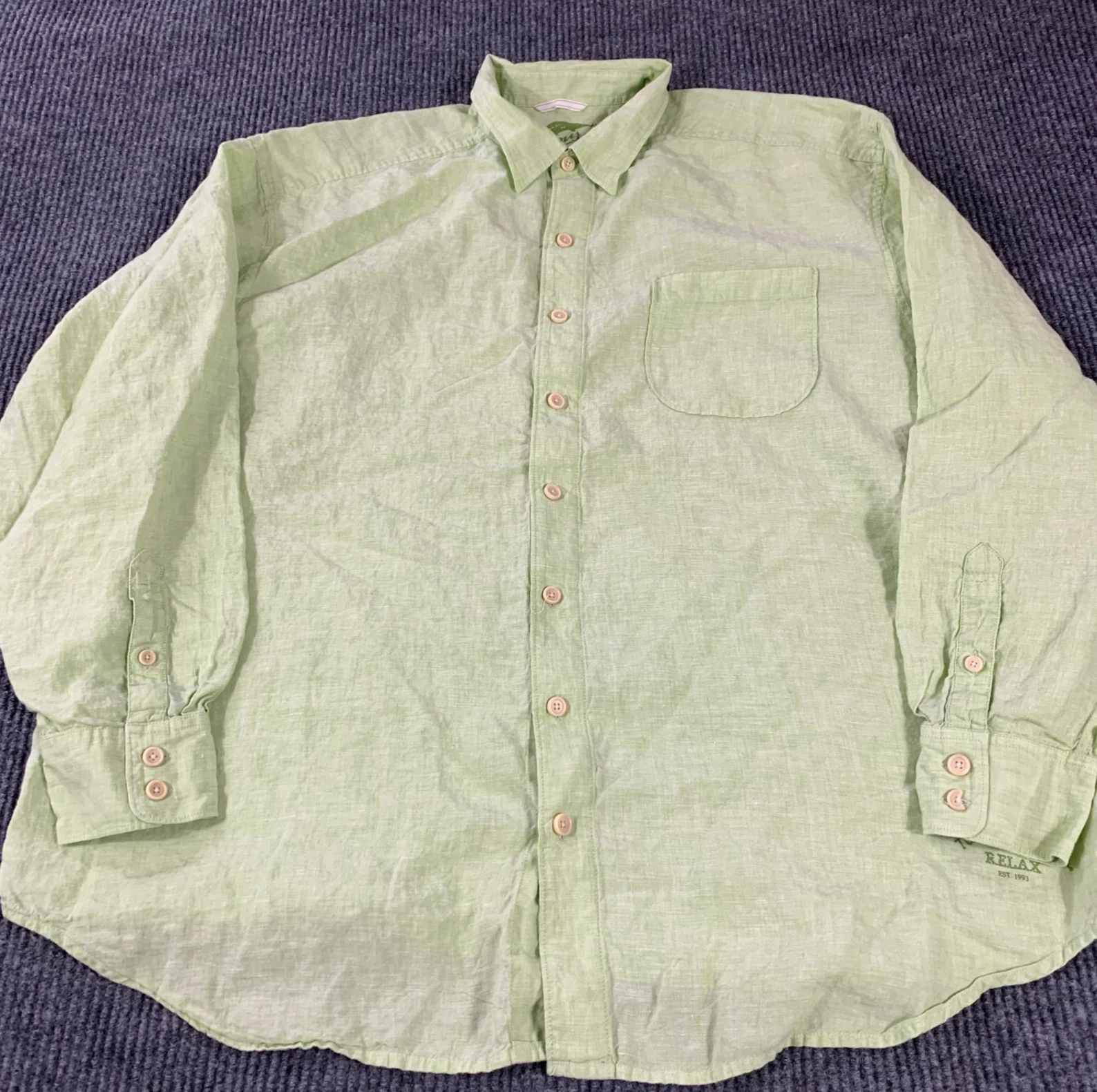 Tommy Bahama Shirt Mens 2XB Green Linen Button Up Relaxed Tropical Resort Luxury