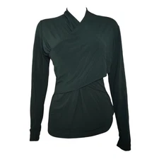 Reiss Top Womens Size L Large Solid Green Fitted Ellie Wrap Long Sleeve  V Neck