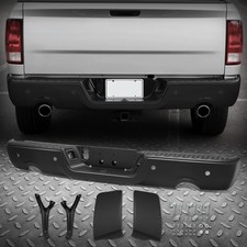 For 09-19 Dodge Ram 1500 Black Steel Rear Bumper W Dual Exhaust Sensor Holes For 09-19 Dodge Ram 1500 Black Steel Rear Bumper W Dual Exhaust Sensor Holes
