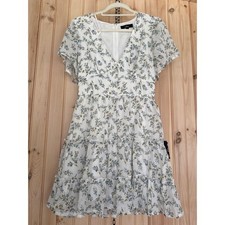 Lulus So True White Floral Print Tiered Short Sleeve Mini Dress Summer Small