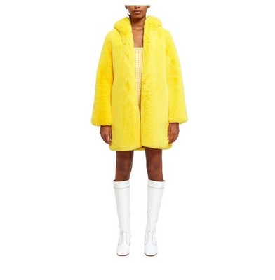 Lemonplet by Choyo Faux Fur Hoodie Coat Teddy Yellow Small NWT Flaw  