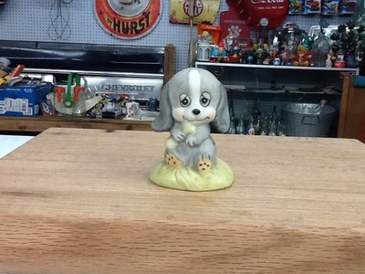 Vintage 1970s Grey Puppy Holding a Bone Porcelain Figurine 3.5  FREE SHIPPING