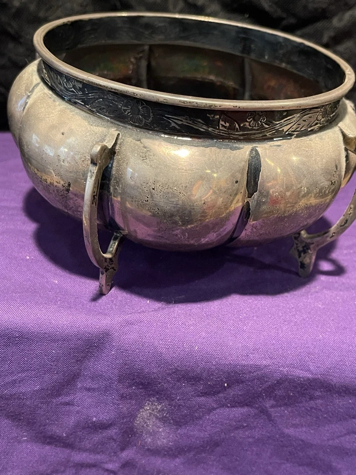 纯银 SANBORNS 墨西哥 ELABORATE FOOTED RIBBED RIM BOWL 328G — 第 2/4 张图片