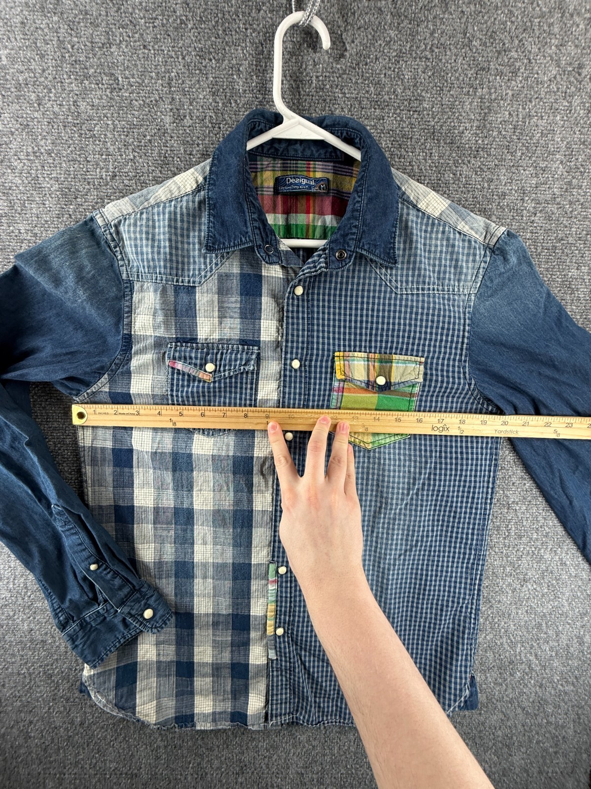 Desigual Patchwork Blue White Medium Plaid Cotton… - image 7