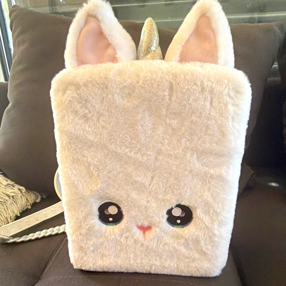 Einhorn Kinder Rucksack klein Kunstfell/Kunstleder weiß-silber Glitzer, Schnapp - Bild 1 von 4