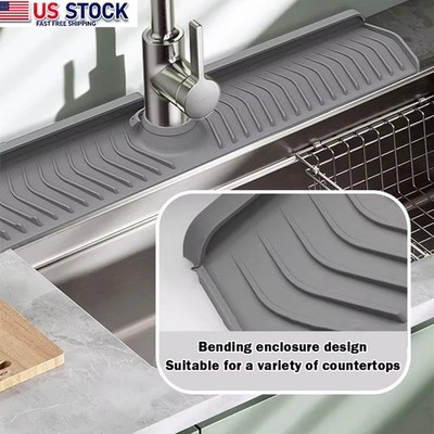Silicone Faucet Drain Mat Drip Catcher Tray Kitchen Sink Splash Guard Slip Pad