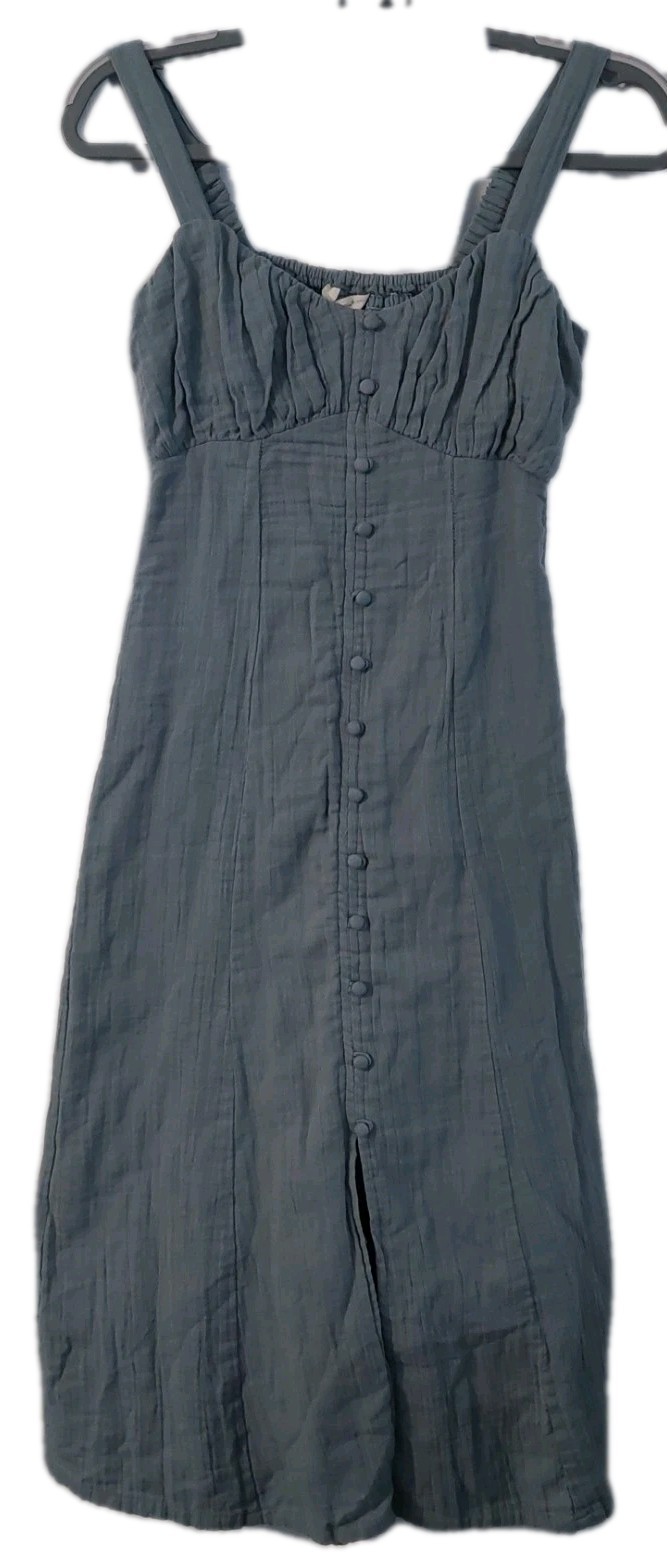 Sim & Sam Maxi Dress Size Small Dusty Blue Sleeveless Smocked In Back Read