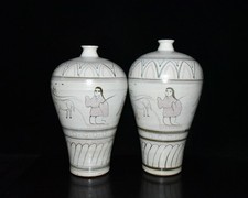 13.4" China Old Antique Song Dynasty Porcelain Wucai Character A Pair Vases