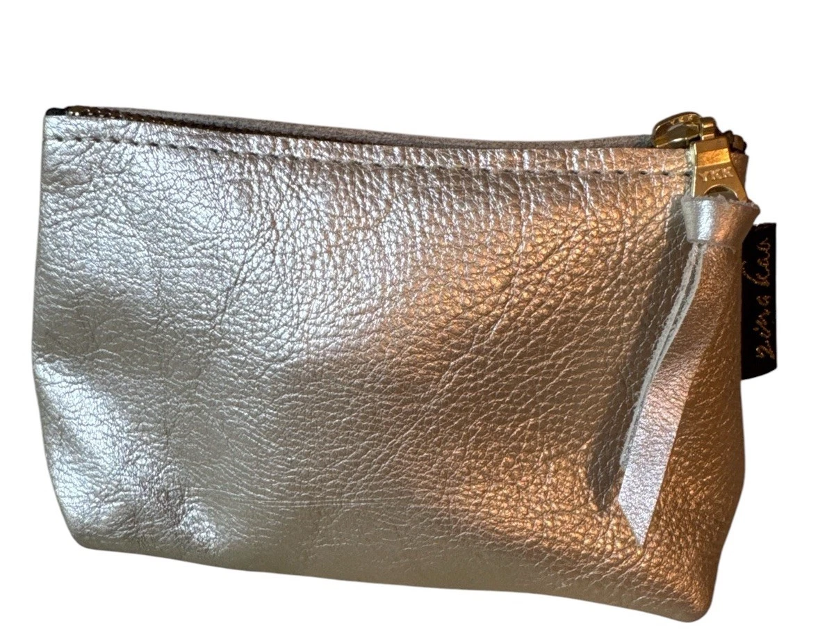 Zina Kao Leather Gold Metallic Makeup Bag Small Pouch YKK Zip Travel