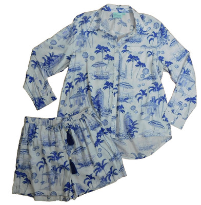 True Destinations Resort Wear Top Shirt Shorts Tropical 2 piece Med Lounge NWOT