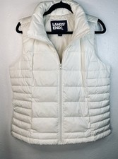 Lands End Quilted Puffer Vest Down/Feather Insulated Ivory Women Sz Large 14-16