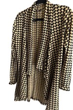 Camel beige black houndstooth print drape collar jacket Women L