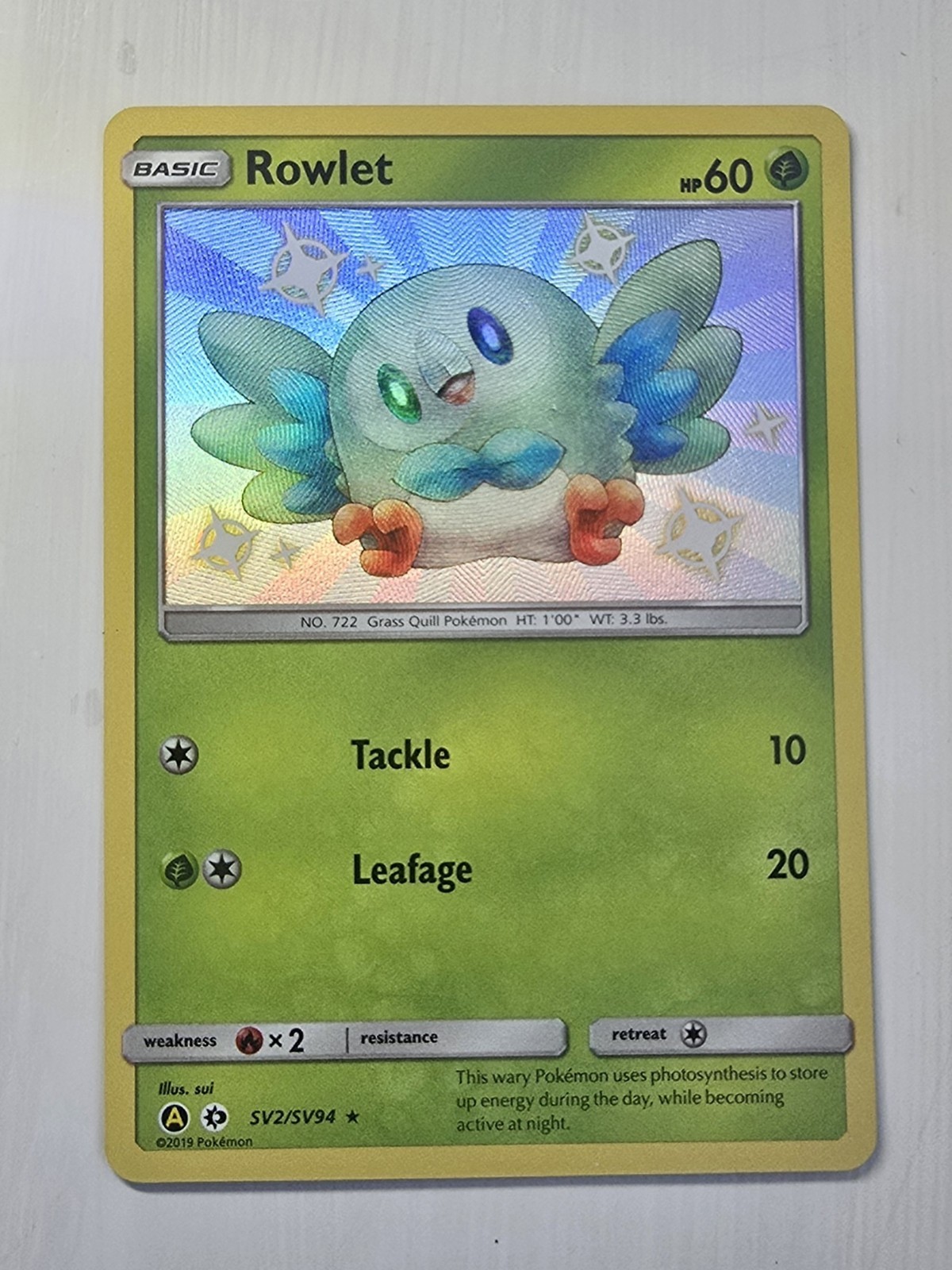 Rowlet SV2/SV94 Rare Shiny Hidden Fates Shiny Vault Pokemon Near Mint