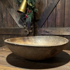 ANTIQUE 16 3/4" OUT OF ROUND LARGE WOODEN DOUGH BOWL
