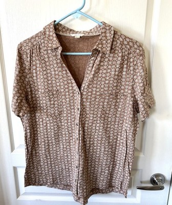 White Stuff Blouse Patterned Brown White Floral Print, Button-down UK 14-US 10