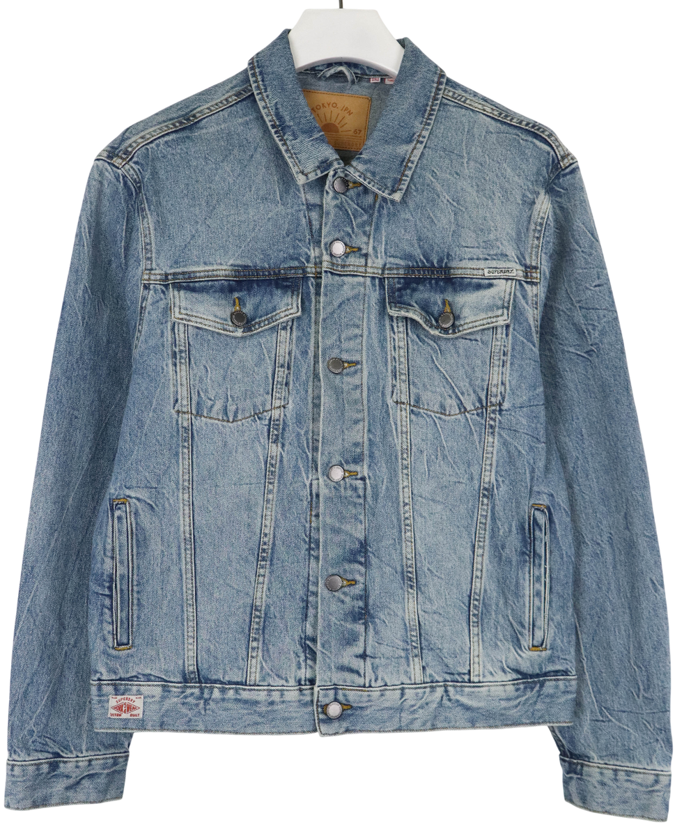SUPERDRY Jacket Men's XXL Faded Denim Tokyo JPN Trucker Button Up