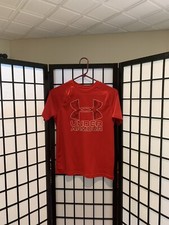 UNDER ARMOR  SHIRT AND SHORTS  EUC  RED YXL SHIRT  BLACK/RED YLG SHORTS