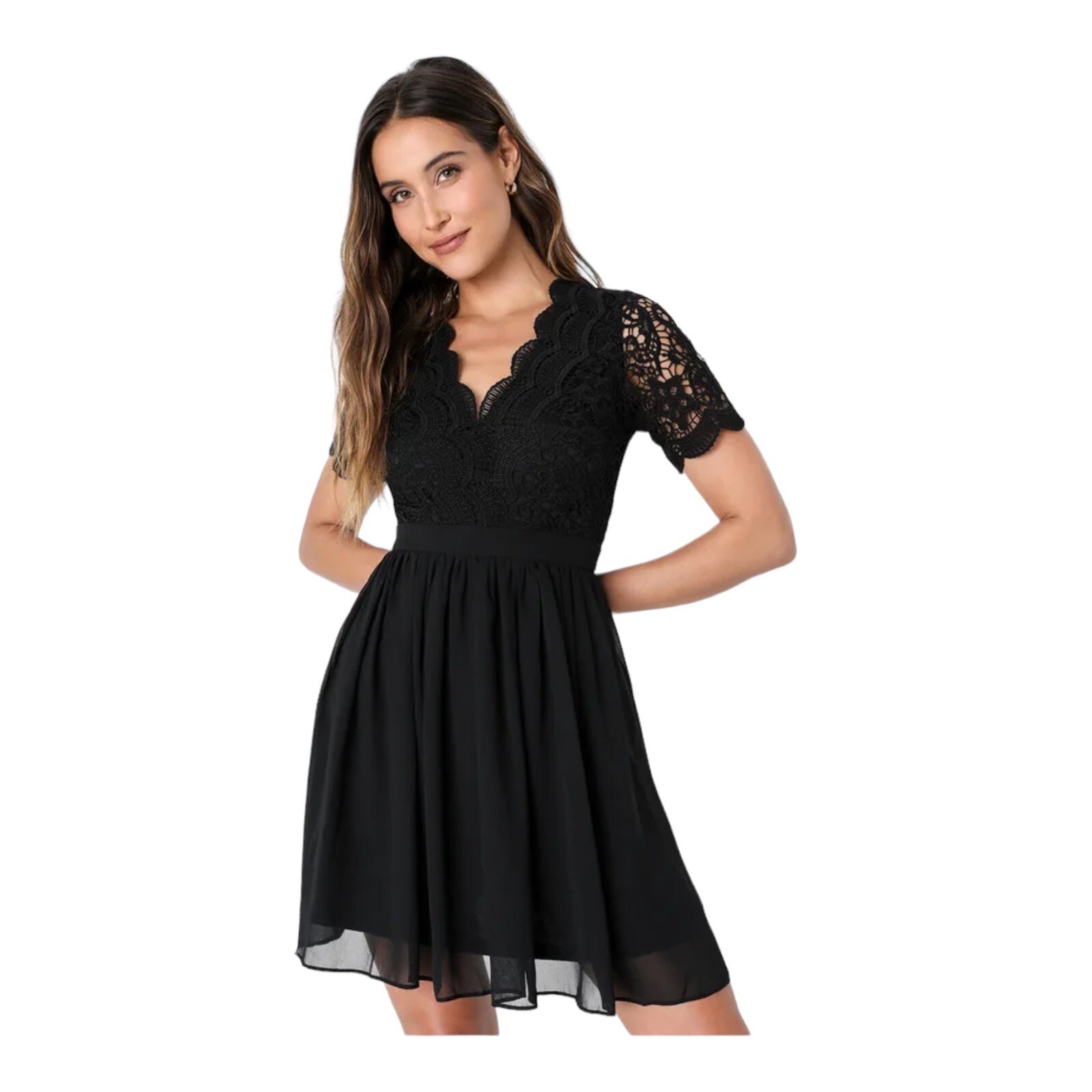 Lulu's Black Lace Short Sleeve V Neck Mini Skater… - image 2