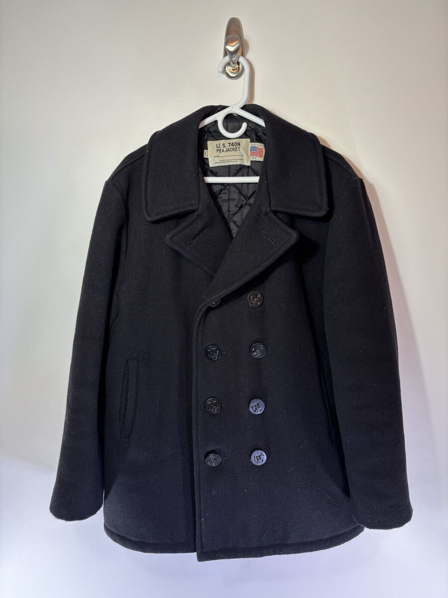SCHOTT US 740 N Pea Coat Jacket Mens 42 Black Wool Blend USA SCHOTT US 740 N Pea Coat Jacket Mens 42 Black Wool Blend USA