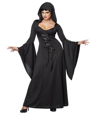 ADULT FEMALE DELUXE BLACK HOODED DRESS COSTUME