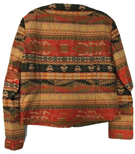 CHICO’S Medium 1 Aztec Southwest Button Down Orange Tan Green Blazer Jacket U35 - Picture 7 of 11