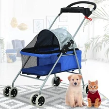4 Wheels Stroller Pet Stroller Travel Carrier Durable Folding Waterproof Cart