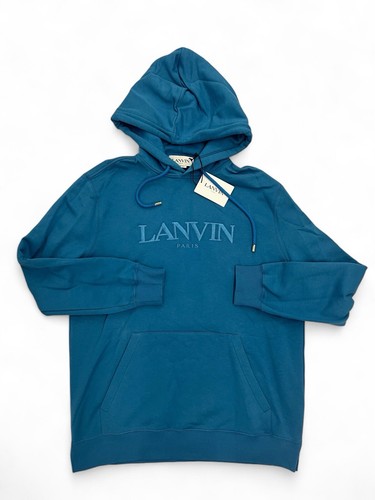 $920 Lanvin Blue Cotton Hoodie Size Medium, Made in Italy