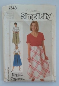 VINTAGE 1986, SIMPLICITY #7543 MISS SIZES 10-12-14 SKIRTS PATTERN Views 2 & 3