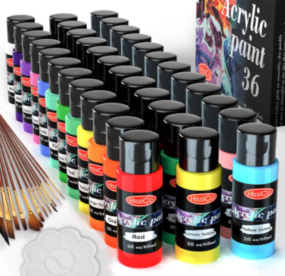 Acrylic Paint Set of 36 Colors 2fl oz 60ml Bottles, Non Toxic 36 Colors Acrylic