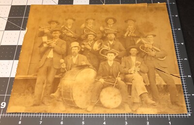 1890s BAND Musical Instruments Drums Trumpet Tuba MUSIC Men Antique ...