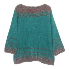 Kathy Levine Women Sweater Plus Size 2X Green Cyan Speckled Trim Lagenlook VTG