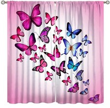 Butterfly Curtains for Girls Bedroom,Pink Window Curtain Panels Drapes for Ki...
