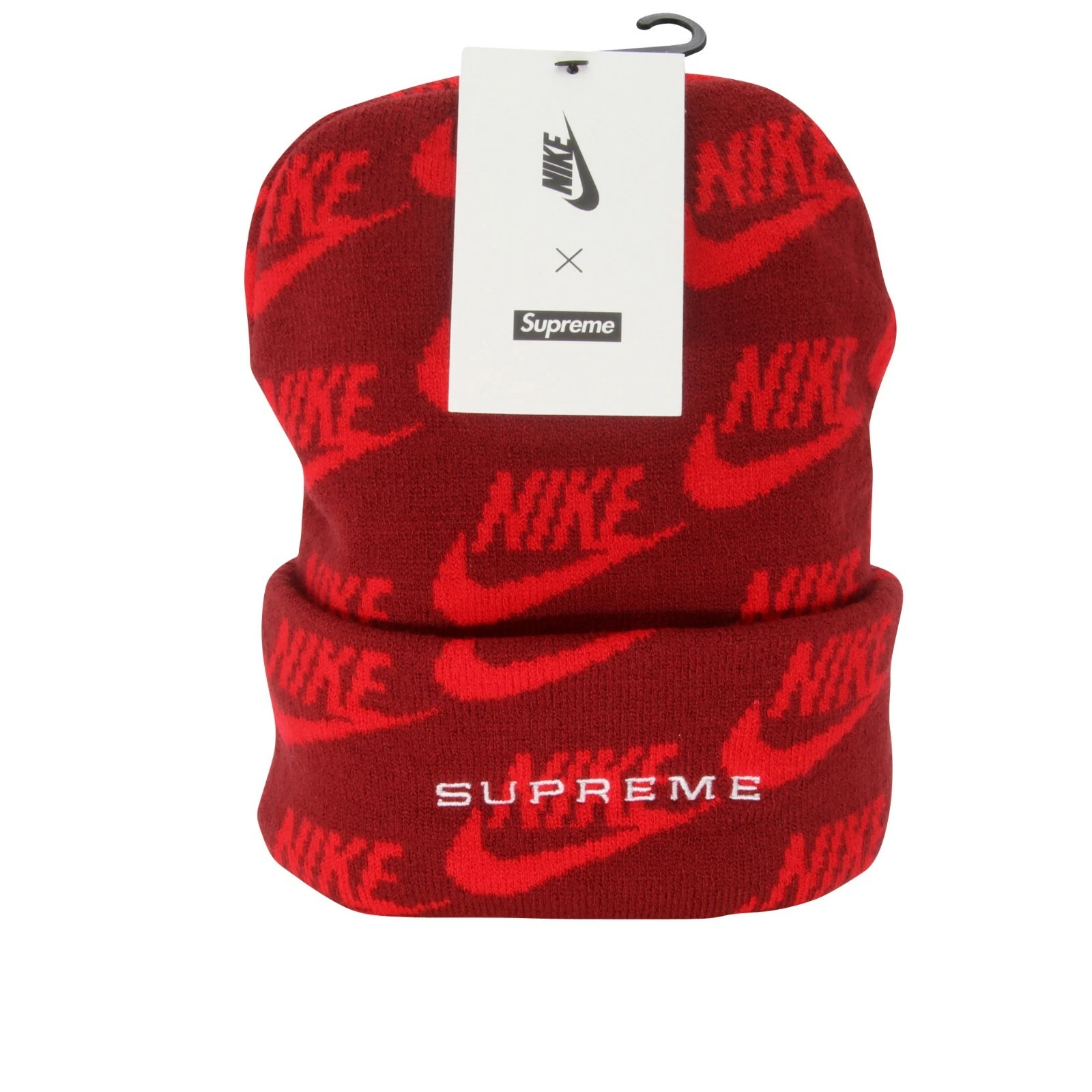 Bonnet jacquard Supreme Nike rouge motif swoosh logos printemps 2021 neuf