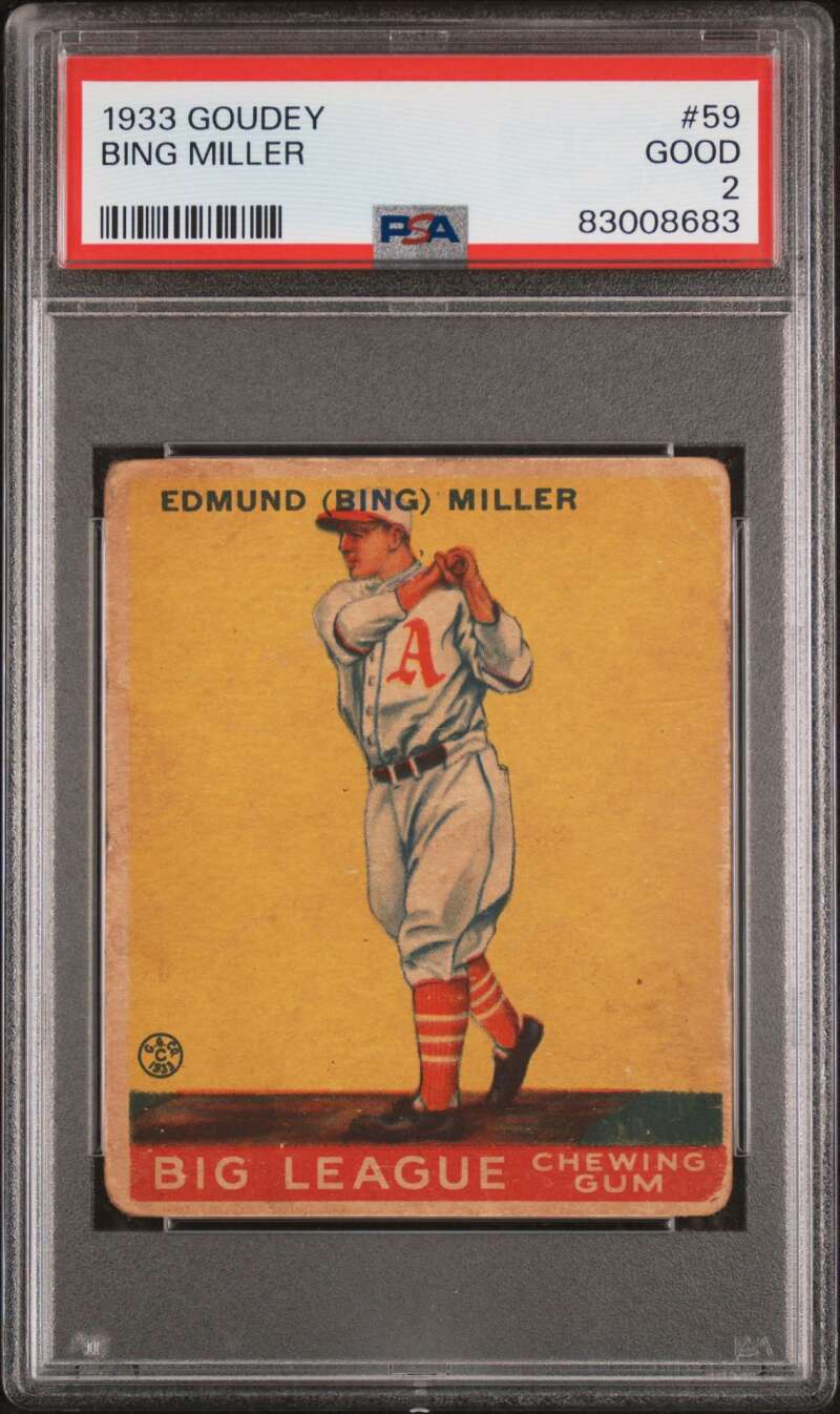 1933 Goudey #59 Bing Miller PSA 2 RC Rookie Athletics  (8683)